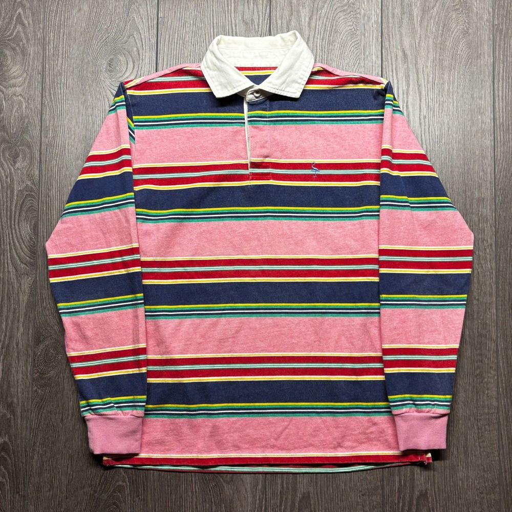 Tailorbyrd Pink Navy Multi-Stripe Long Sleeve Polo